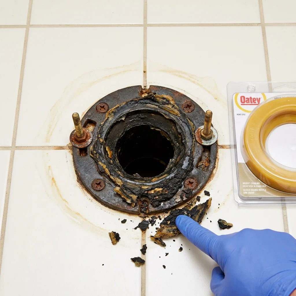 Failed wax ring showing water seepage at the base of a toilet in a Troy, AL home